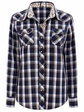 Cowgirl Legend Plaid Western Snap Shirt XXL Blue Brown